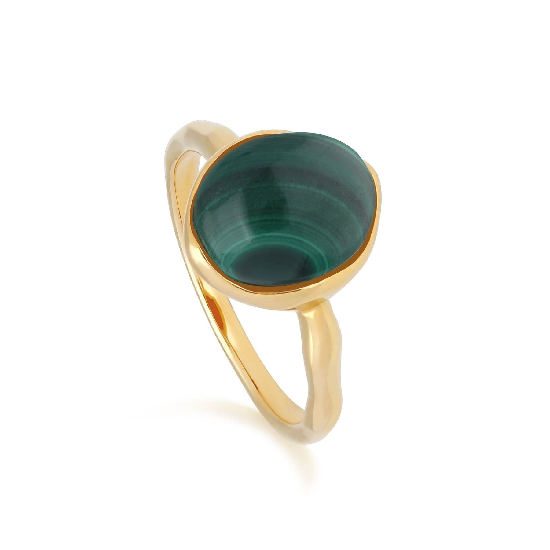 Irregular B Gem Malachite Ring in Yellow Gold Plated Silver