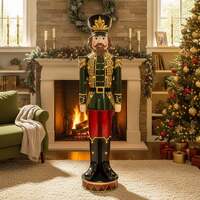 5ft Large Traditional Christmas Nutcracker Soldier - Dark Green, Red and Black with LED Lights