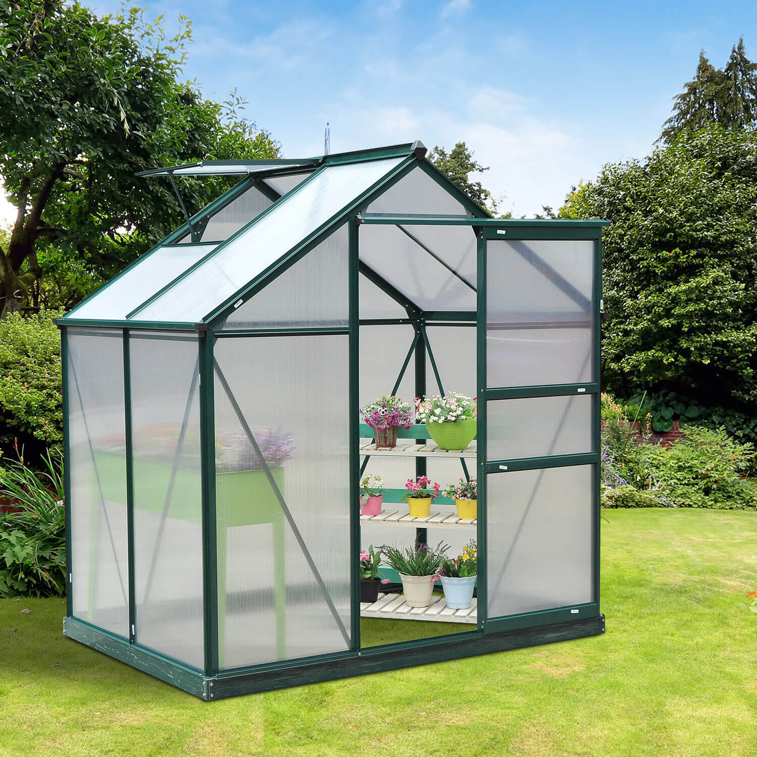 Dark Green 6X4Ft Walk-In Polycarbonate Greenhouse