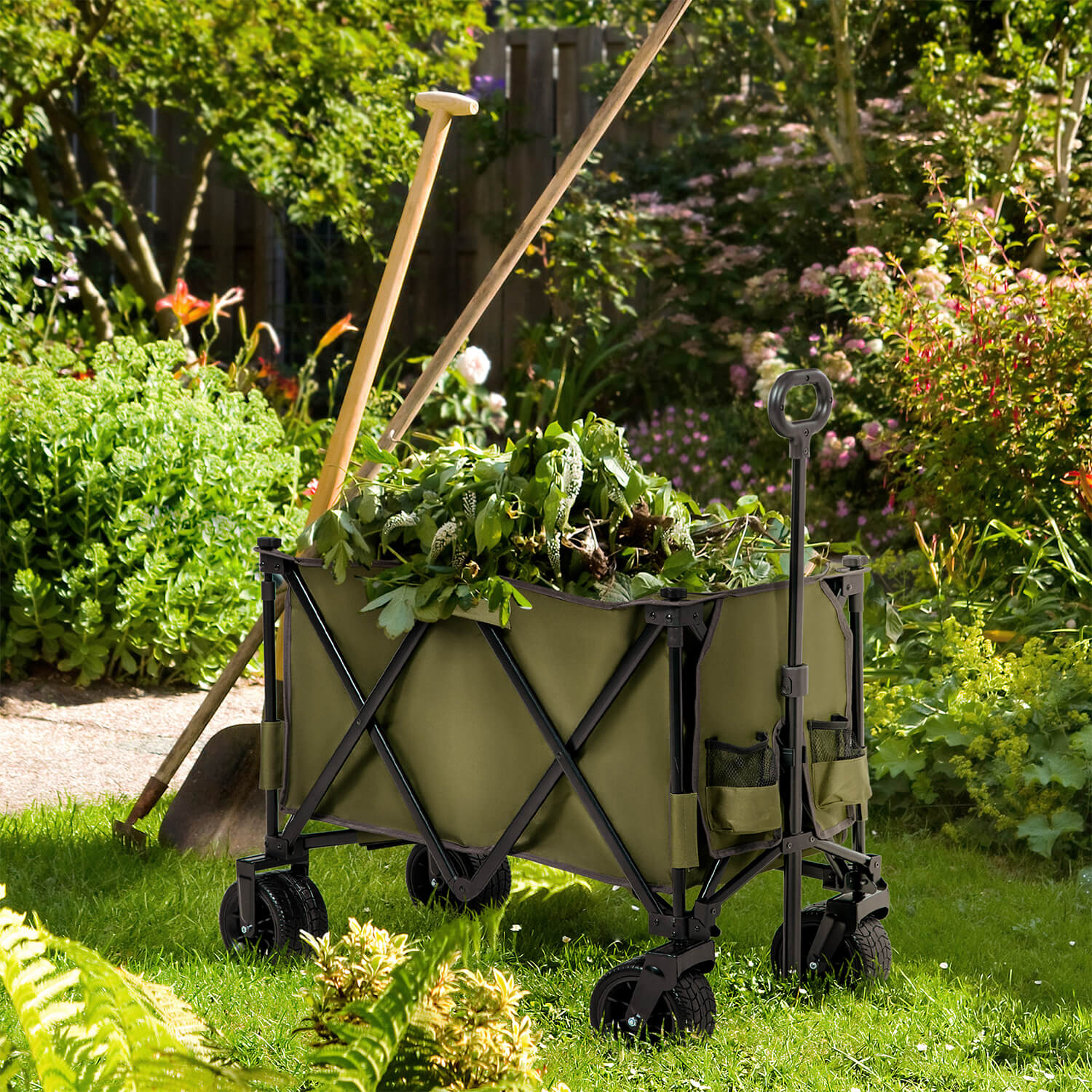 Folding Wagon Garden Cart Camping Trolley Dark Green