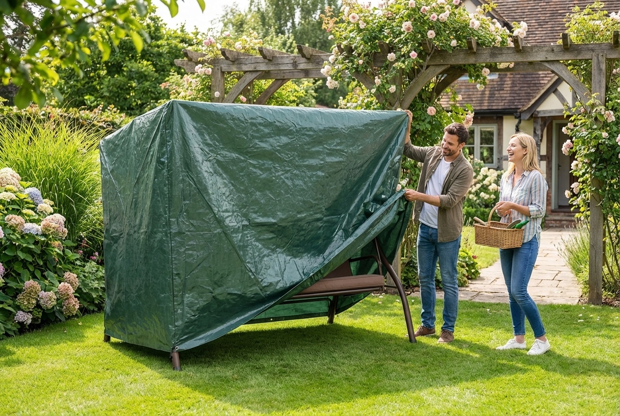 Heavy-Duty PE Swing Chair Cover - Weather-Resistant, UV Protected, 3-Seater (215x155x150cm), Dark Green | Wowcher