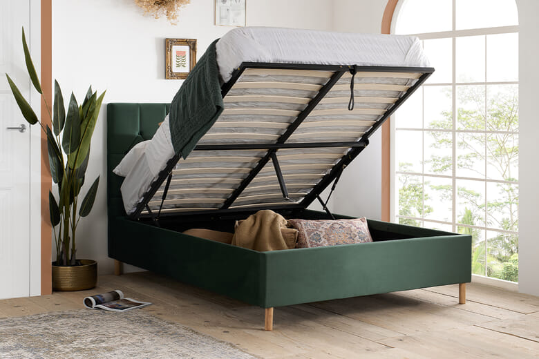 Loxley Green Ottoman Bed, King Size