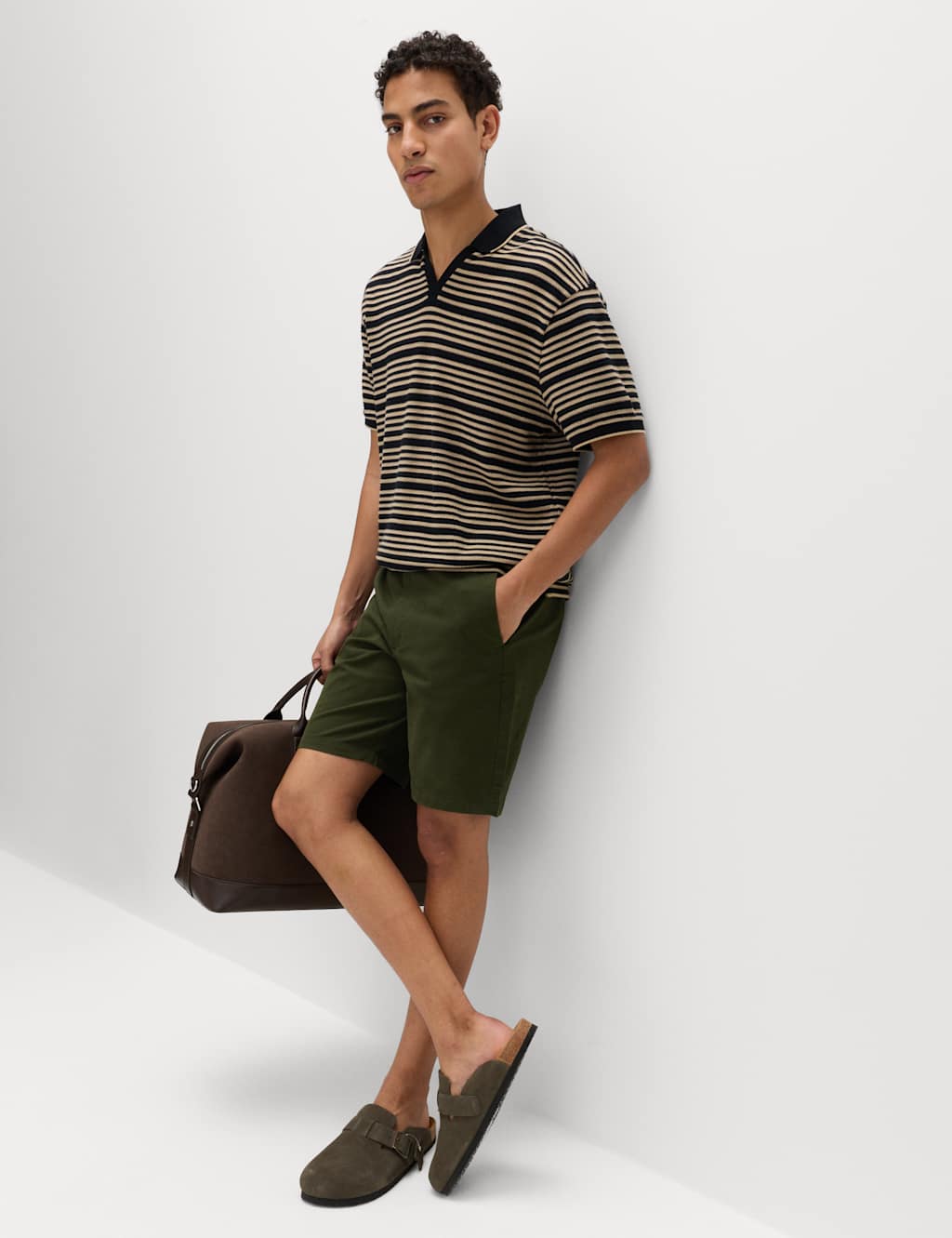M&S Regular Fit Stretch Chino Shorts Dark Green