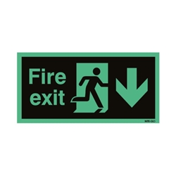 Safety Sign Niteglo Fire Exit Running Man Arrow Down Self-Adhesive