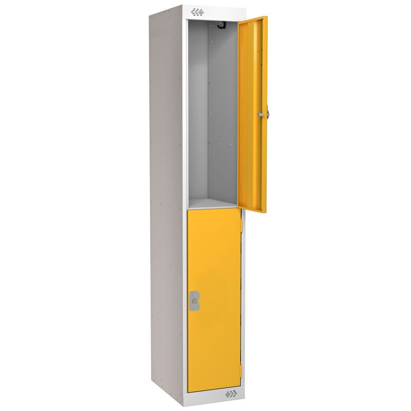Standard 2 Door Metal Locker 1800 x 300 x 300mm (H x W x D) - Yellow Doors