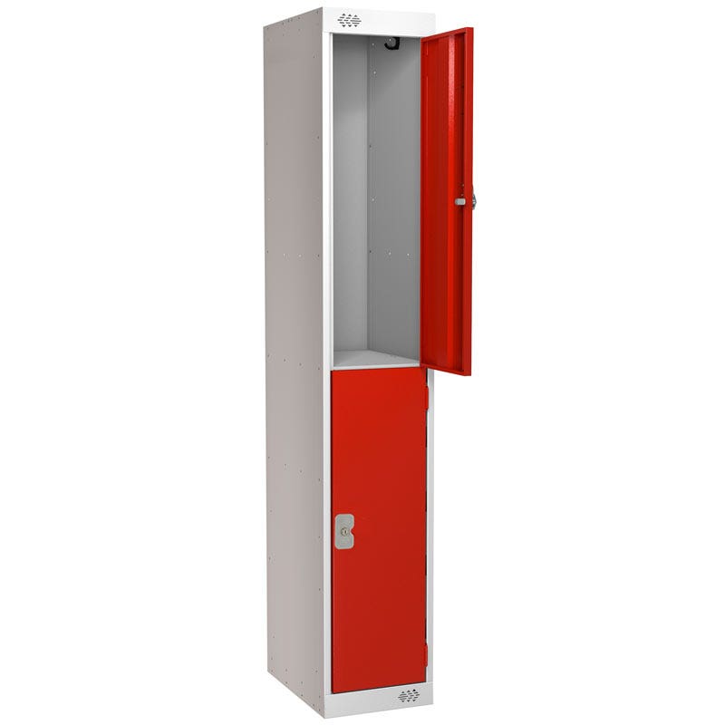 Standard 2 Door Metal Locker 1800 x 300 x 450mm (H x W x D) - Red Doors